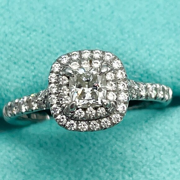 Tiffany Soleste®:Cushion-cut Double Halo Engagement Ring  Tiffany & Co. Soleste Cushion Cut Halo Engagement Ring 0.33 CT Platinum SZ 5.75